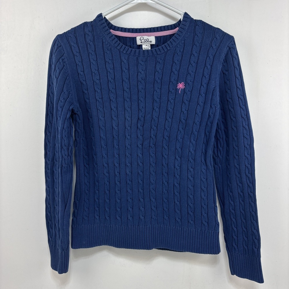 Lilly Pulitzer Womens Cable Knit Sweater Tennis Prep Size Medium Blue Golf‎